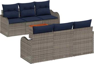 vidaXL Conjunto De Sof&aacute;s De Jard&iacute;n 7 Uds. Gris Rat&aacute;n Sint&eacute;tico Vidaxl