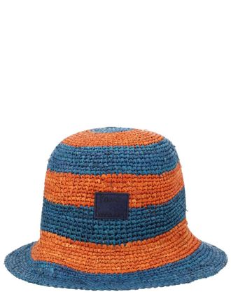 Paul Smith W1A-723A-U004_42 Straw With Patch Logo Sun Hat - Blue