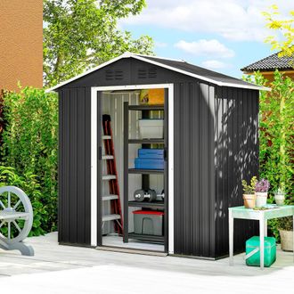 OUTSUNNY 6.5x3.5ft Metal Garden Shed for Garden, Dark Grey