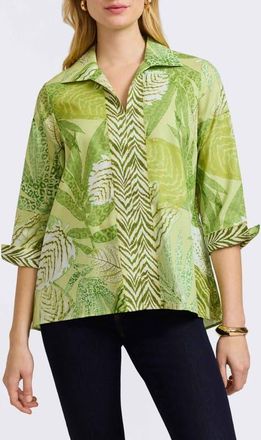 Foxcroft Agnes Mixed Palm Print Cotton Shirt in Green Multi at Nordstrom, Size X-Large