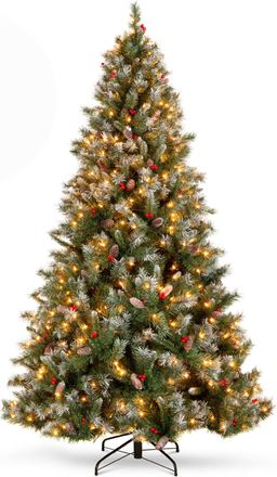 Best Choice Products Pre-Lit Pre-Decorated Holiday Christmas Tree w/ Flocked Tips, Base