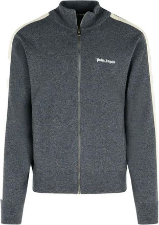 Palm Angels Zip-Up Grey Sweater With Contrasting Stripes