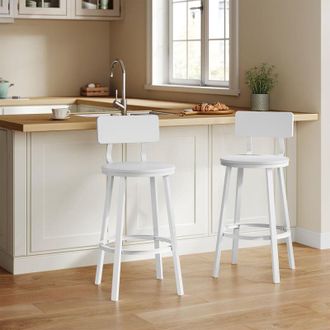Woltu 4x Bar Stools Kitchen Stools with Backs and Arms, Metal Frame + MDF Seat Footrest for Home Counter Breakfast, Dark wood effect
