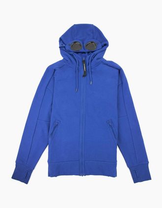 C.P. Company Mens Cp Company Diagonal Raised Fleece Full Zip Goggle Hoody Blue Quartz 892 - Size: 46