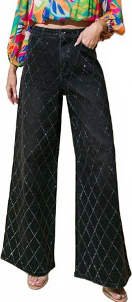 Flying Tomato Washed Wide Leg Jeans In Sparkle Black