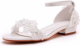 Generic Womens Ankle Strap Ivory Flat Sandals Summer Dressy Applique Wedding Prom Bridal Sandals,Ivory,7 UK