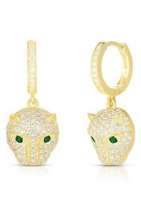 Sphera Milano Pav&eacute; Cubic Zirconia Panther Drop Huggie Hoop Earrings in Gold at Nordstrom Rack
