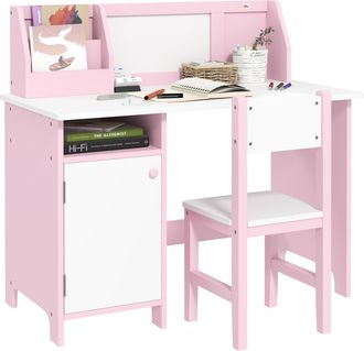 HOMCOM Conjunto De Mesa Y Silla Infantil Con Pizarra Blanca - Escritorio Para Ni&ntilde;os De 5 A&ntilde;os En Adelante - 90 Cm De Largo X 45 Cm De Ancho X 85 Cm De Alto, 