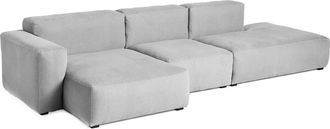 HAY Mags Soft Sofa 3-Sitzer, Kombination 4 / Armlehne niedrig links, hellgrau (Linara 443) / N&auml;hte: hellgrau