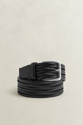 GANT Men Braided Elastic Leather Belt (115/46) BLACK