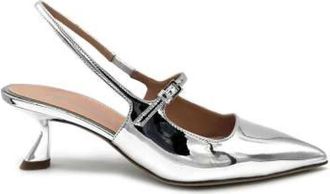 Ninalilou Zilveren Spiegel Leren Slingback Hakken - Dames - Pumps - Grijs - 37 EU - Leer - Schoenen