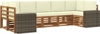 vidaXL Conjunto De Sof&aacute;s De Exterior 7 Uds. Natural Y Crema Poli&eacute;ster Vidaxl