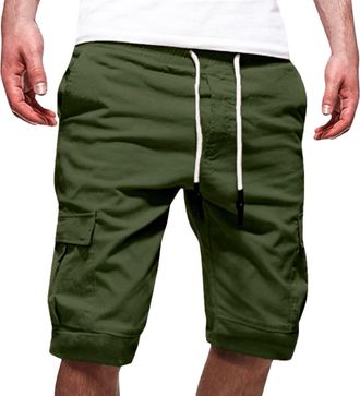 Generic Mens Cargo Shorts Mens Shorts with Zip Pockets Elasticated Waist-Plain Lightweight Shorts Multi Pocket Baggy Combat Trousers Hiking Knee Length Short 