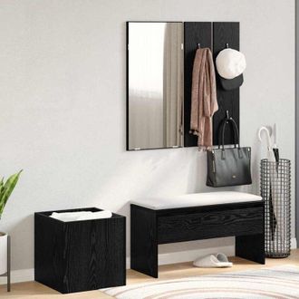 vidaXL Set mobili da ingresso con specchio 5 pcs Quercia nera, Argento - Vidaxl