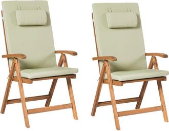 Beliani Beliani - Rustic Set of 2 Garden Chairs Light Acacia Wood Folding Green Cushions Java Premium