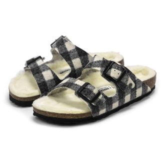 Birkenstock Mens Arizona Rivet Wool Felt Sandals In Plaid White