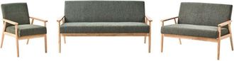 Beliani Living Room Set Green and Light Brown Polyester Fabric Upholstery Retro Design Wooden Frame Armrests Living Room ESRUM