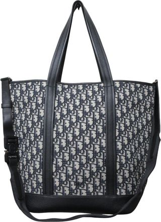 Dior Black Navy Canvas Leather Tote Bag (Pre-Owned)