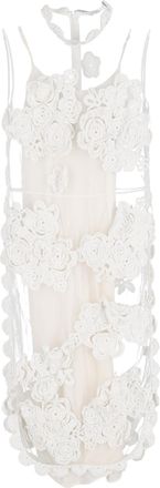 Simone Rocha Pre-owned Womens Floral-Applique Mesh Midi Dress in White - Ecru - Size 8 UK