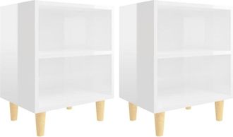 vidaXL Vidaxl - Mesitas De Noche Patas Madera 2 Uds Blanco Brillo 40x30x50 Cm