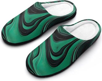 Generic Abstract Swirls Pattern Green Cotton Slippers for Women Indoor Outdoor Slipper Slip-On Memory Foam Home Shoes