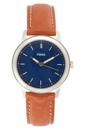 Fossil Minimalist Three Hand Quartz Leather Strap Watch, 44mm in Silver at Nordstrom Rack