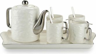 OEM Juego De Caf&eacute; Blanco Plateado Selena De 6 Piezas