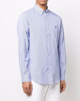 Polo Ralph Lauren Mens Striped Slim Fit Poplin Shirt Blue Clothing > Polo & T-Shirts