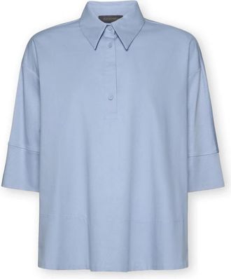 Elena Miro Boxy Blouse met driekwartmouwen - Dames - Blouses - Blauw - L - Katoen - Overhemden