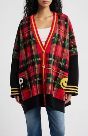 Dressed in Lala Do It Madly Plaid Cardigan in Red Plaid at Nordstrom, Size Large
