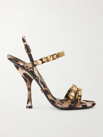 Dolce & Gabbana Sandali In Raso Leopardato Con Cristalli - Stampa animalier