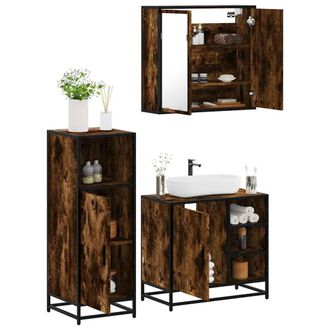 Berkfield Home 3 Piece Bathroom Furniture Set Smoked Oak Engineered Wood in Brown