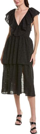 WeWoreWhat Slit Front Eyelet Ruffle Midi Dress