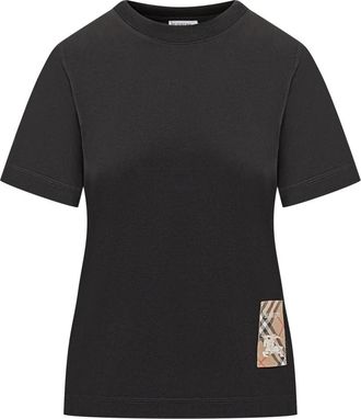 Burberry Check-patch T-shirt - Dames - T-shirts - Zwart - S - Katoen - Tops