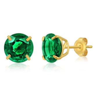 MAX + STONE 14k Yellow or White Gold 9mm Round Large Gemstone Stud Earrings