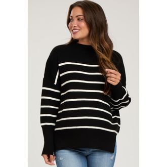 Pinkblush Striped Drop Shoulder Sweater in Black at Nordstrom, Size Small
