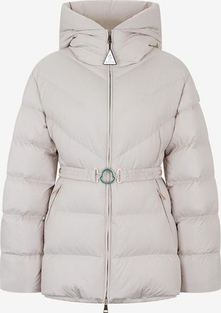 Moncler Kurze taillierte Daunenjacke mit Gürtel Brosse