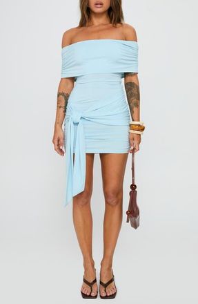 Princess Polly Island Off the Shoulder Tie Waist Minidress in Light Blue at Nordstrom, Size 10