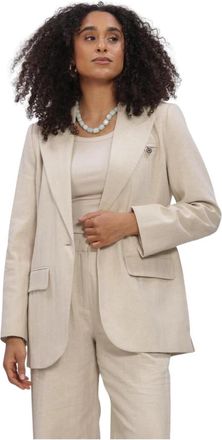 Co'Couture Leenacc Linnen Getailleerde Blazer - Dames - Blazers - Beige - S - Leer - Jassen