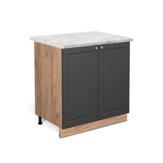 Vicco Armario Bajo Para Fregadero Fame-line, Antracita-oro, 80 Cm Con Estante, Et M&aacute;rmol Vicco