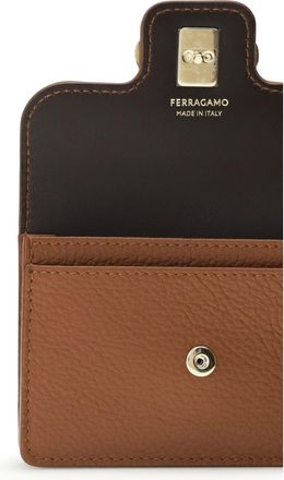 Ferragamo Womens Keychain Gancini Mocha Bisque Calf Leather Wallets & Purses