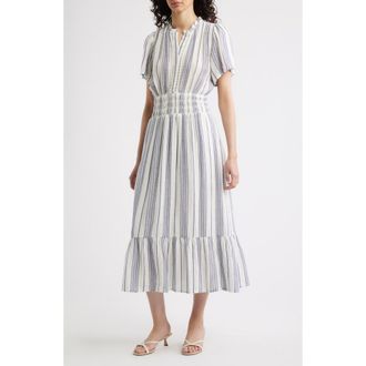 Rails Brent Stripe Smocked Waist Midi Dress in Salino Stripe at Nordstrom, Size Xx-Small