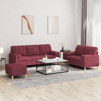 vidaXL Juego De Sof&aacute;s Con Cojines 3 Piezas Tela Rojo Tinto Vidaxl
