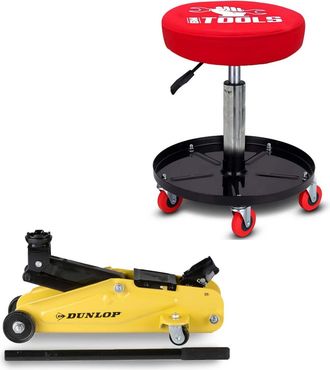 Dunlop Chariot De Garagiste Bm Tools Pivotant R&eacute;glable & Cric Rouleur Hydraulique Compact Dunlop 2t - Supports Outils, R&eacute;paration Auto