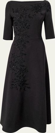 Carolina Herrera Embroidered Boat-Neck Midi Dress