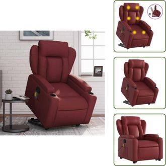 vidaXL Poltrona per anziani - vidaXL Poltrona Alzapersone Massaggi Reclinabile Rosso Vino Similpelle - Poltrona con vibrazione