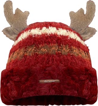 Generic Womens Christmas Reindeer Antler Plush Knitted Hat Warm Thickened Knitted Beanie Soft Warm Washable Unisex Beanie Winter Xmas New Year Festive Party O
