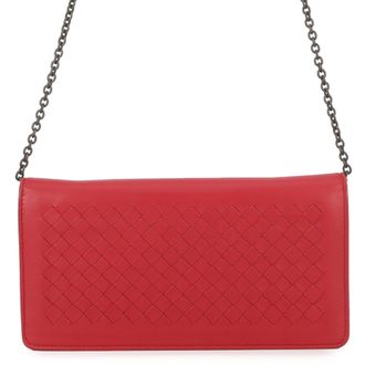 Bottega Veneta Red Color Leather Chain/Shoulder Wallet (Pre-Owned)