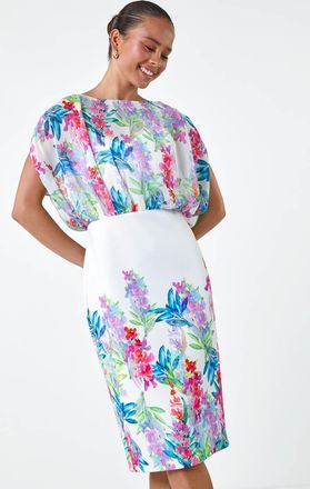 Roman Floral Chiffon Blouson Overlay Dress