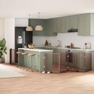 vidaXL Puerta De Perros Plegable 10 Paneles Madera &Aacute;lamo Marr&oacute;n 800 Cm Vidaxl